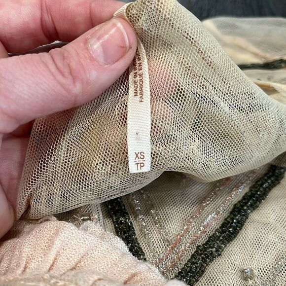 Free People boho intricately beaded embroidered blush sheer top XS TP LOOSE FIT - Picture 13 of 17